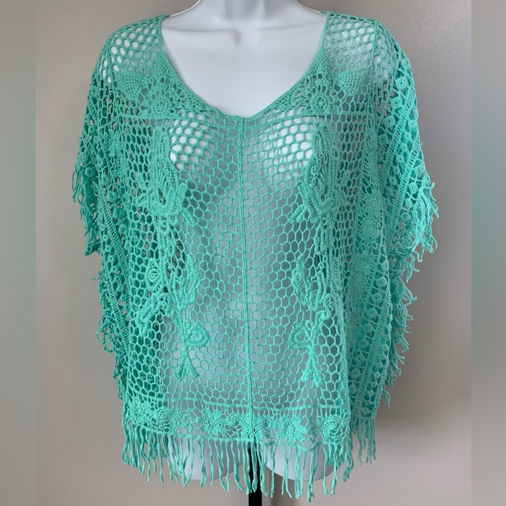 Cato Crochet Fringe  Cover-Up in Mint Green